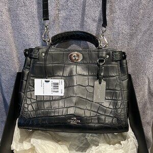 Coach Croc Embossed Mini Gramercy Black Leather Bag G1481-33635 NWT